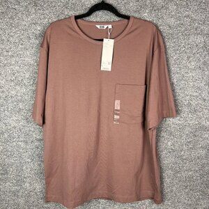 Uniqlo U Airism Cotton Half Sleeve Wide Fit T Shirt Mens Brown Size L